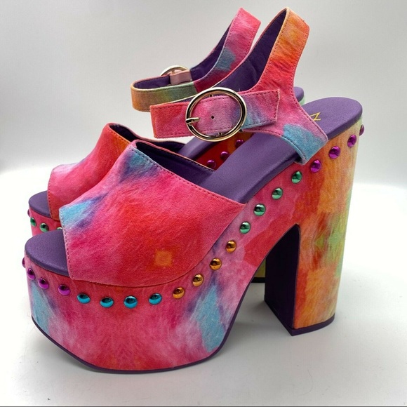 YRU Shoes - YRU rainbow tie dye daydream chunky platform heels